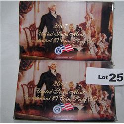 (2X$) U.S MINT PRESIDENTIAL $1 COIN PROOF SETS 2007 (FIRST YEAR)