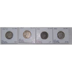 (4X$) U.S SILVER BARBER QUARTERS VG-VF CONDITION 1899- 1915D