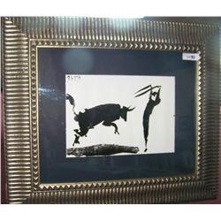 PABLO PICASSO ORIGINAL LITHOGRAPH" TOROS Y TOROS" W/ COA. #19/100 PRINTED IN FRANCE, 1961, FRAMED