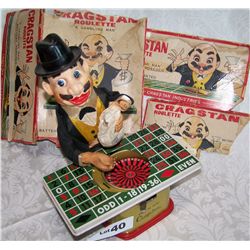 VERY RARE CRAGSTAN "ROULETTE" CLASSIC TIN TOY W/ REMNANTS OF BOX