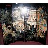 Image 2 : STUNNING VINTAGE CHINESE MOTHER OF PEARL INLAY  PALACE  FOUR PANEL HAND PAINTED  WOOD SCREEN