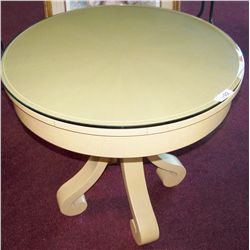 BLOND WOOD GLASS TOP COFFEE TABLE