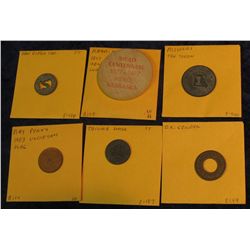 7. 1977 Mead, Nebraska Wooden Nickel Centennial; 1953 Uncle Sam Play Penny; Takoma, Washington Trans