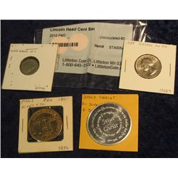 14. 1965? Worn Roosevelt Dime; 1988 Washington Quarter struck on greased die; 2010 P & D Lincoln Cen