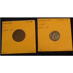 16. 1919 Denmark 1 Ore VF & a Rare 1925 Canada Cent VF.