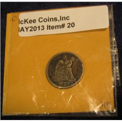20. 1887 S U.S. Seated Liberty Dime. VF 20. Slightly dark toning.