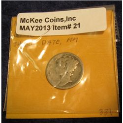 21. 1921 D Mercury Dime. Rare. G/AG.