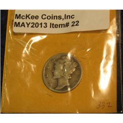 22. 1931 P Mercury Dime. Scarce. F-12.