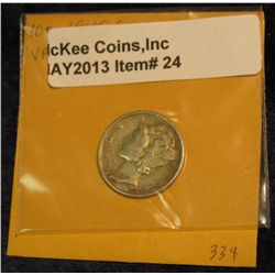 24. 1945 Micro S Mercury Dime. Scarce. VF 20.