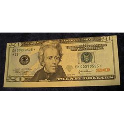 36. Series 2004 $20 Federal Reserve Star Replacement Mint Error Top off-center Bank note. Very Rare.