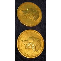 39. (2) High Relief $20 Gold High Relief Liberty Coaster. 97mm.