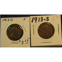 305. 1913 D & S Lincoln Cents. VG-F.