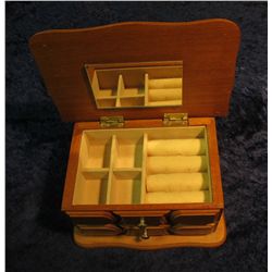 319. Wood Jewelry Box with Brass Owl and Butterfly design. One drawer.
