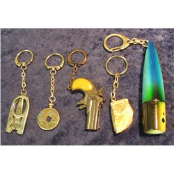 330. Fishing Plug Flashlight Key ring; Geode Key ring; Derringer Key ring; Scissors Key ring; & Anci
