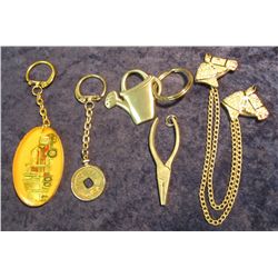 332. Vest Pin with a pair of Rhinestone Horse Heads; Gardening Club Key ring; Ancient Chinese Coin K