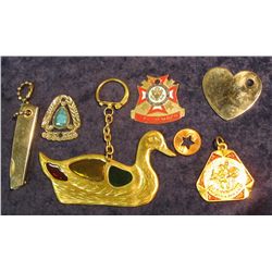 336. 1993 D Cent with Star cutout; 2 blade knife Key ring; heart with Dog pendant; Simulated Turquoi