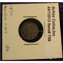 759. 1870 Narrow Rims Canada Five Cent Silver. VG.