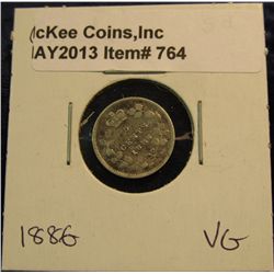 764. 1886 Canada Five Cent Silver. VG-8.