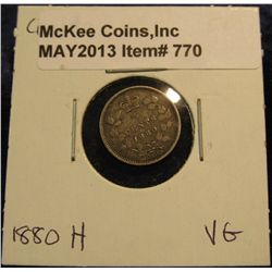 770. 1880 H Canada Five Cent Silver. VG-8.