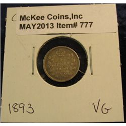777. 1893 Canada Five Cent Silver. VG-8.