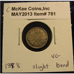 781. 1898 Canada Five Cent Silver. VG-8. Slight bend.