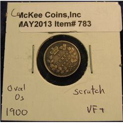 783. 1900 Oval O's Canada Five Cent Silver. VF. Scratch.