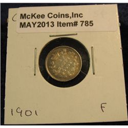 785. 1901 Canada Five Cent Silver. F-12.