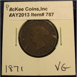 787. 1871 Prince Edward Island Large Cent. VG-8.