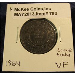 793. 1864 Nova Scotia Large Cent. VF. Some ticks.