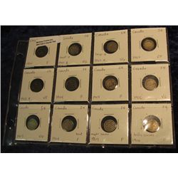 794. Lot of 12 different 1902-1910 Edward VII Canada Five Cent Silvers grading VG-VF.