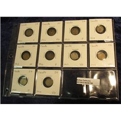 795. Complete Set 1911-1920 George V Canada Five Cent Silvers grading VG-VF.