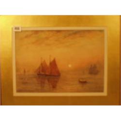 Framed watercolour of shipping in harbour by William Roseby Beverley, 14x10" £120-180...