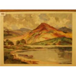 Framed watercolour of mountain scene by Laura Knight Paster, 16x12" £200 - 300...