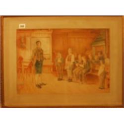 Framed watercolour of music lesson by Philip Ackermann 1895, 19x13" £200 - 300...