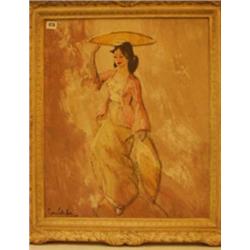 Framed oil of young girl by R. Louis Schaffer, 20x24" £80 - 120...
