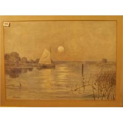 Framed watercolour of sailing boat etc. by F. Rousse, 24x18" £200 - 300...