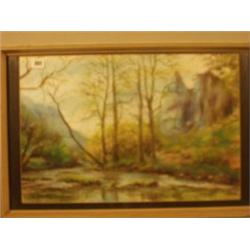 Framed pastel of Canadian river scene by R. Grissing, 20x14" £100 - 150...