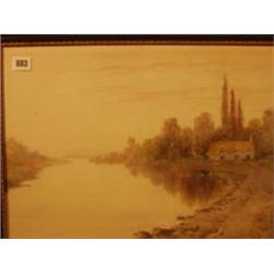 Framed watercolour of river scene by George Oyston '92, 18x14" £200 - 300...