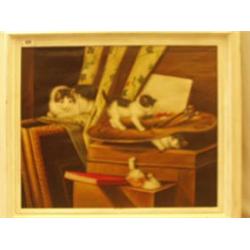 Framed oil of kittens by L. Cheviot, 24x20" £400-600...