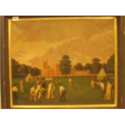 Framed oil of early cricket match by A. Pennington, 24x20" £350-450...