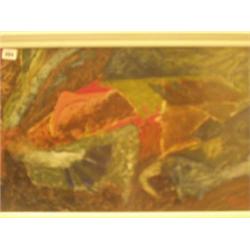 Framed oil of abstract landscape by Roger Hilton '73, 24x15" £300 - 400...
