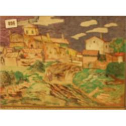 Framed watercolour of street scene by Trevelyn '45, 14x10" £200 - 300...