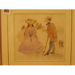 Framed watercolour cartoon by Max, 7x7" £70 - 90...