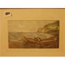 Framed watercolour of fishing boat initialled M.M. 9x5" £60 - 80...