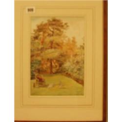 Framed watercolour of child in garden by E. A. Waterloo '95 7x10" £60 - 80...