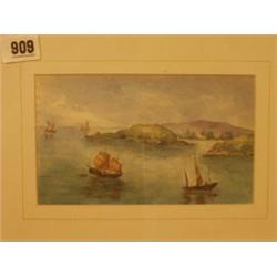 Framed watercolour of boats at Macao initialled M. M. 7x5" £50 - 80...