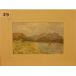 Framed watercolour of boats at Macao initialled M. M. 7x5" £60 - 80...