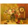 Image 1 : Framed oil of flowers, clock etc. signed (Hungarian?) 39x34" £120 - 150...