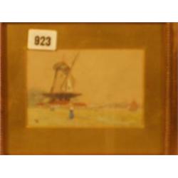 Framed watercolour of Dutch landscape (people) by W. L. (Langley) 6x4" £60 - 80...