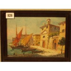 Framed oil of Italian quay with boats, by G. Bonardi, 9x7" £20 - 40...
